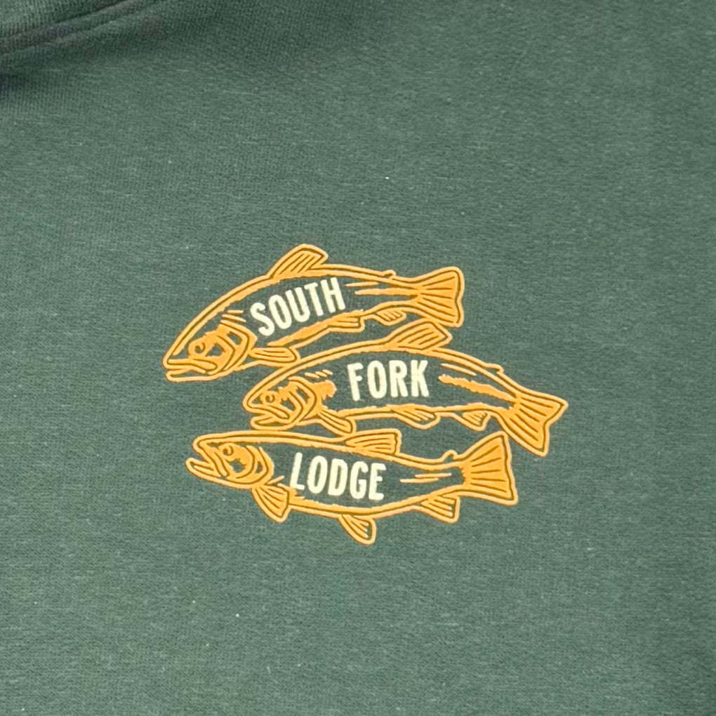 South Fork Lodge Youth Green Hoody with Birds Eye View Logo