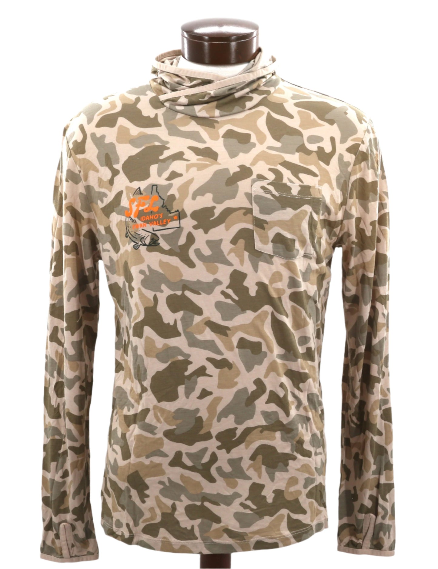 South Fork Lodge Free Fly Apparel Men's Bamboo Lightweight Hoody Barrier Island Camo with SFL Birds Eye View Logo