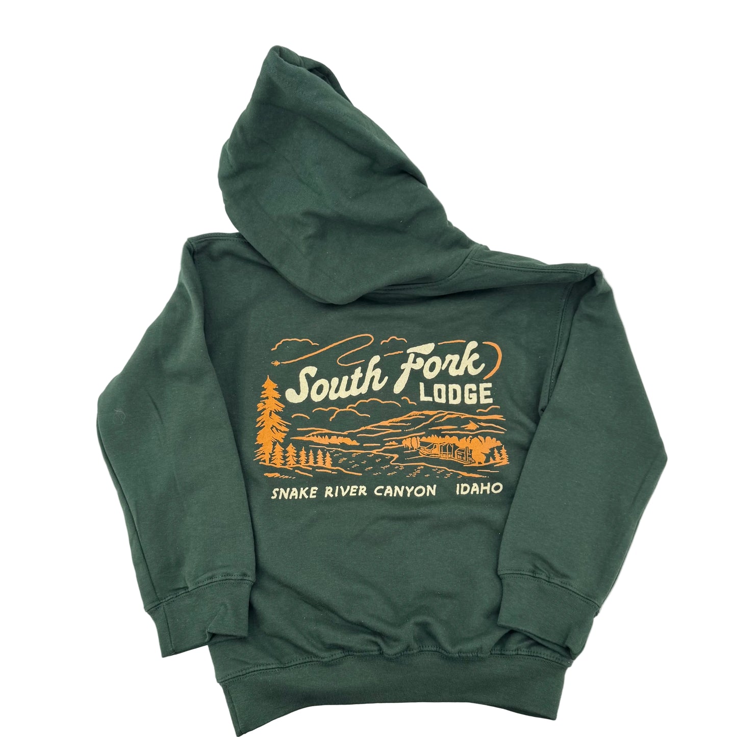 South Fork Lodge Youth Green Hoody with Birds Eye View Logo