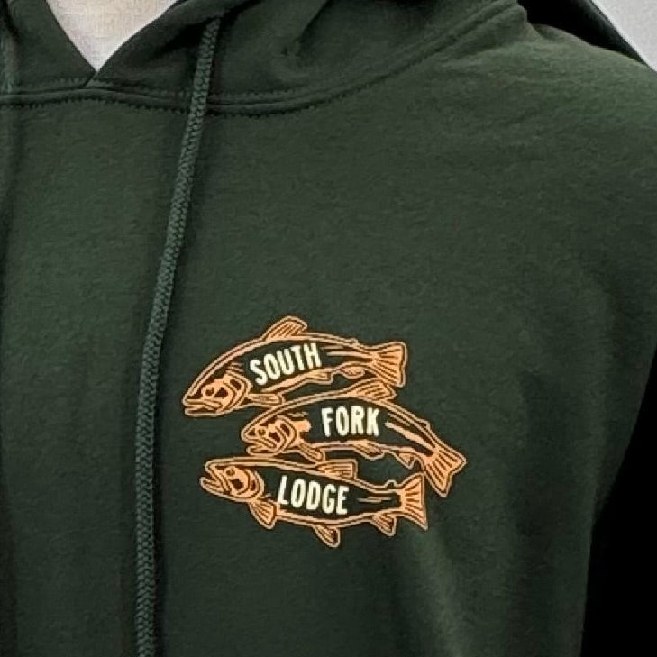 South Fork Lodge Green Hoody with Birds Eye View Logo