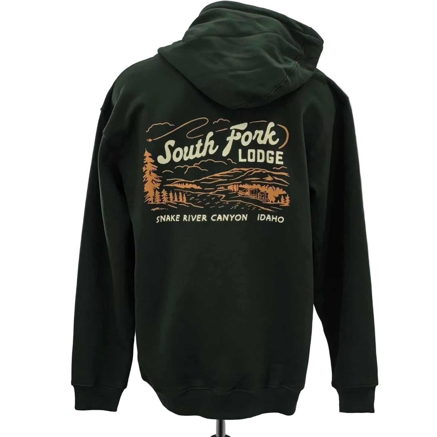 South Fork Lodge Green Hoody with Birds Eye View Logo