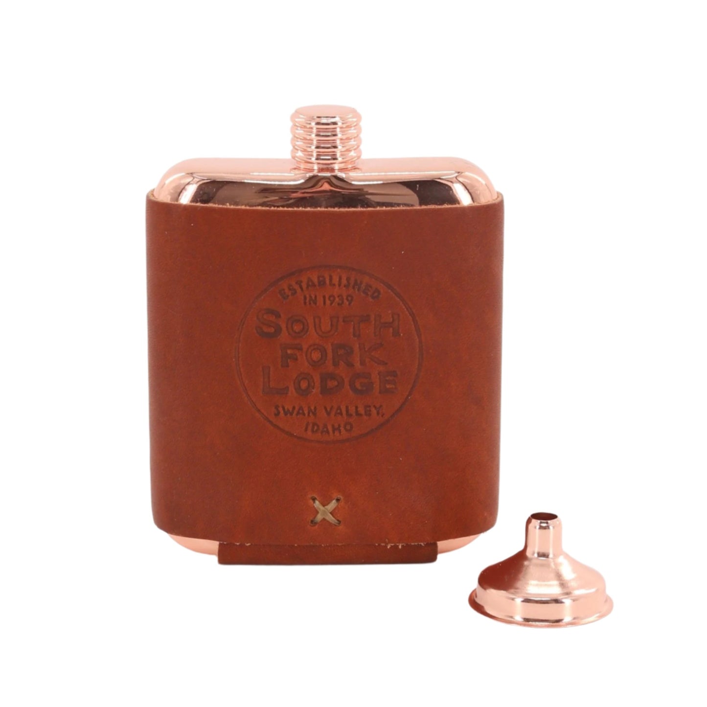 South Fork Lodge Leather Wrapped Copper Flask