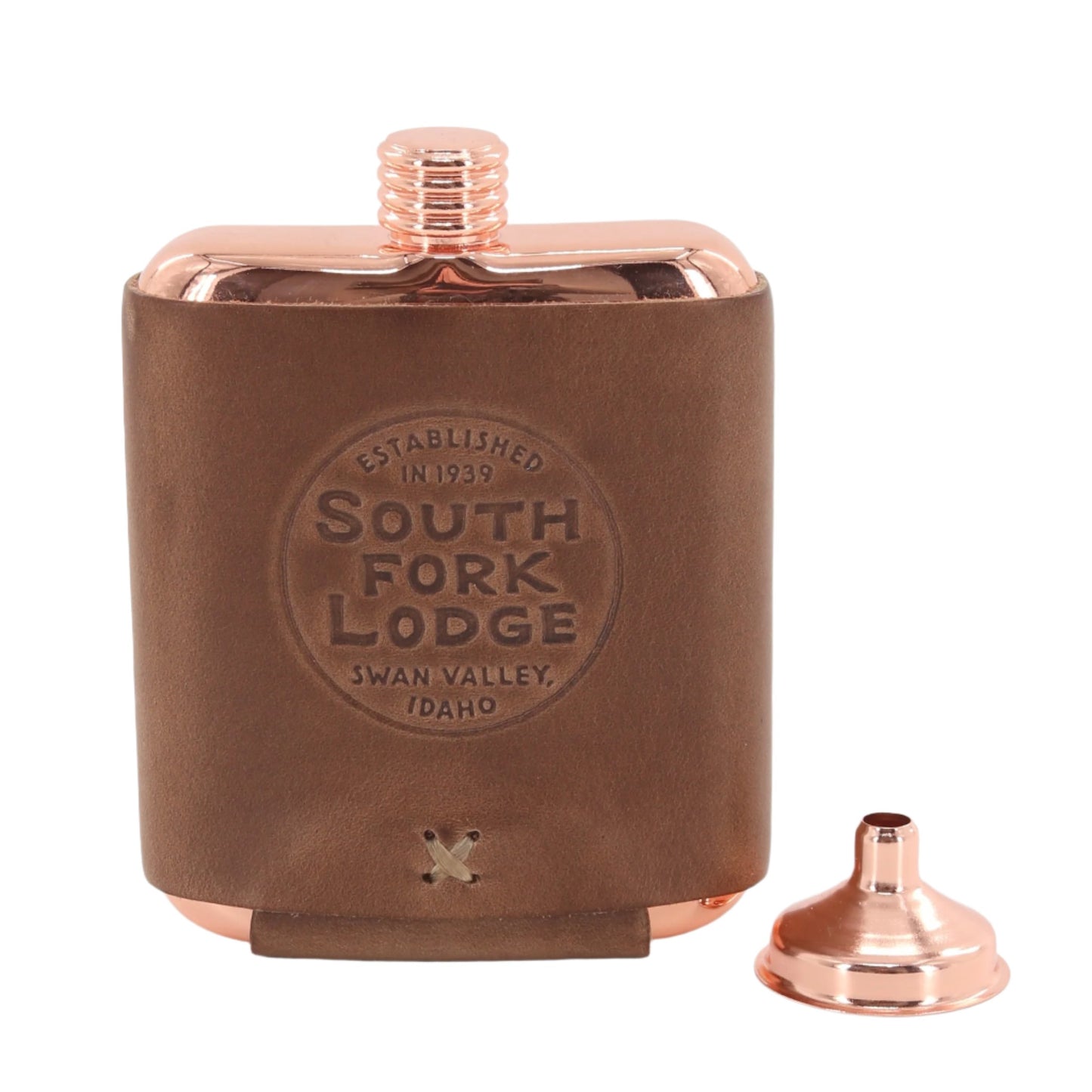 South Fork Lodge Leather Wrapped Copper Flask